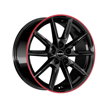 Jante aluminium Borbet LX18, 8x18 ET40 5x112 66,6, black glossy rim red