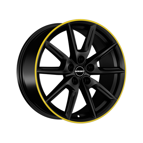 Jante aluminium Borbet LX18, 8x18 ET44 5x112 57,1, black matt rim yellow