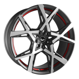 Jante aluminium Barracuda Project X, 10x22 ET30 5x112 66,5, black brushed Surface undercut Trimline red