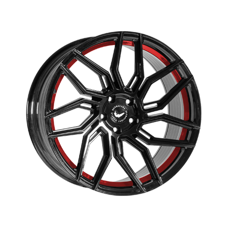 Jante aluminium Barracuda Dragoon, 8,5x20 ET33 5x112 66,6, higloss-black undercut Trimline red